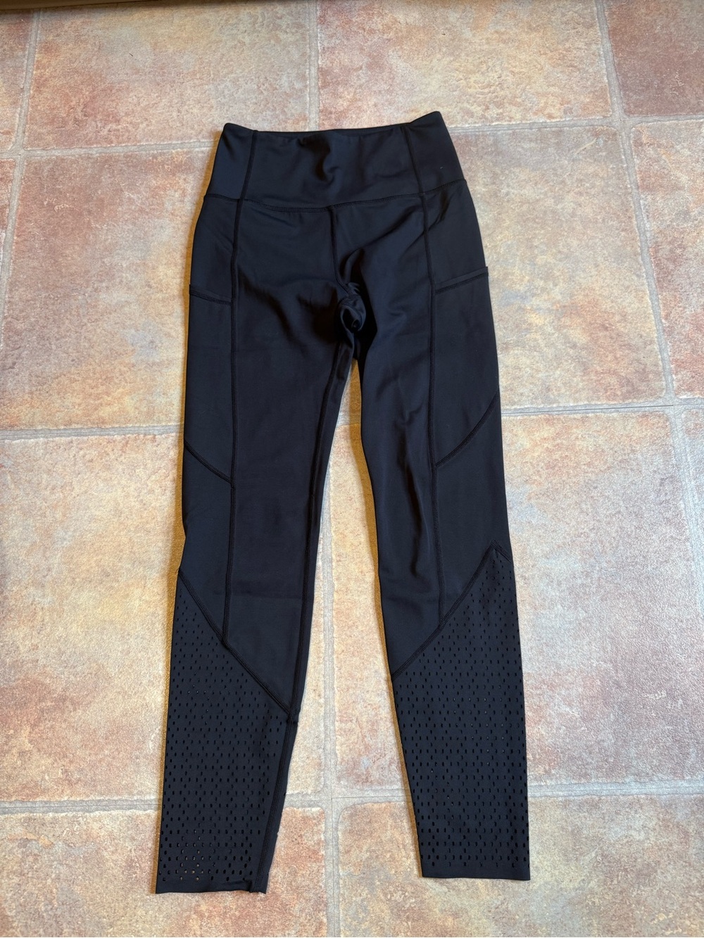 ZYIA Black High-Rise Performance Leggings with Laser-Cut Panels